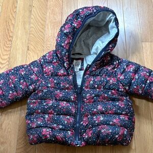 GAP Kids Floral Hooded Puffer Jacket - Navy and Pink